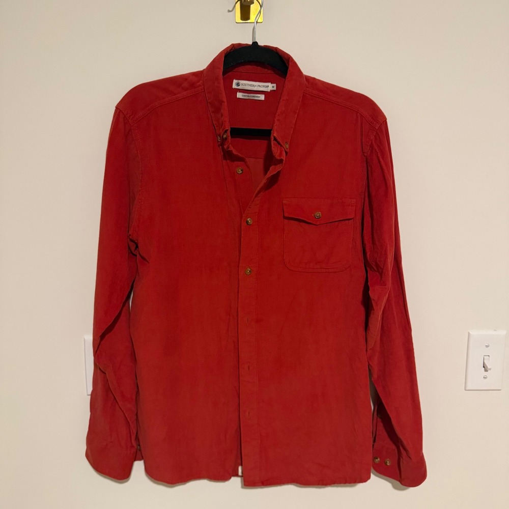 Southern Proper Canton Corduroy Button Down Shirt Red Long Sleeve Size Medium